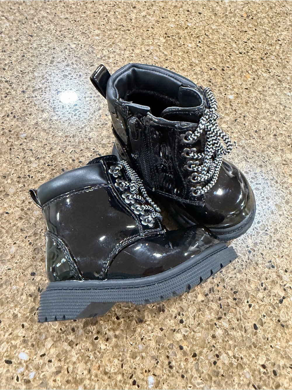 Kids Black Patent Lace-Up Boots